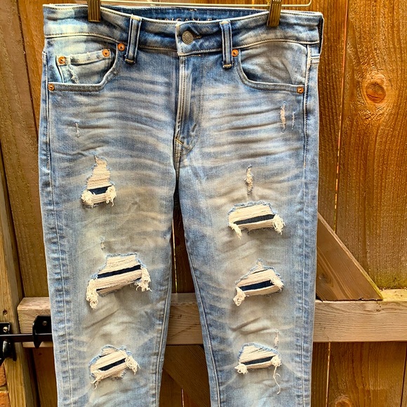 American Eagle light blue distressed “next level airflex” slim jeans - Picture 1 of 9